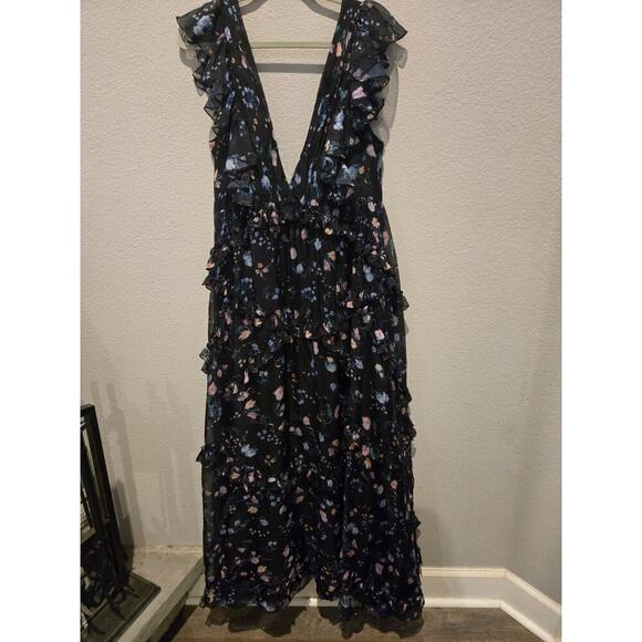 Mac Duggal Women's Floral Ruffle Gown 12 Sleeveless V-Neck Long Formal NWT - Picture 2 of 10